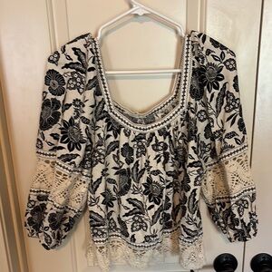 Christian Siriano Black and White Floral Crop Top